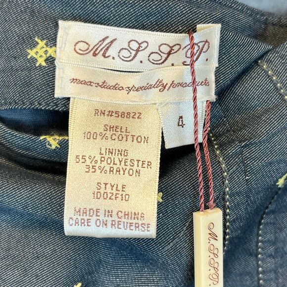 NWT M.S.S.P. Skirt Size 4 Blue Yellow Arianna Boho Cross Stitch Embroidered - Picture 8 of 11